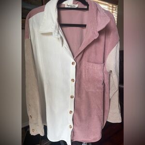 Impressions White and Pink Long Sleeve Button Down Shirt